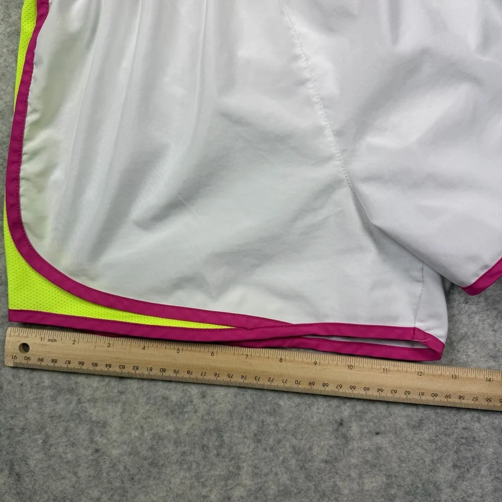 Women’s Nike Dri Fit White/pink/neon Yellow Lined Running Shorts Size Medium - Picture 3 of 14